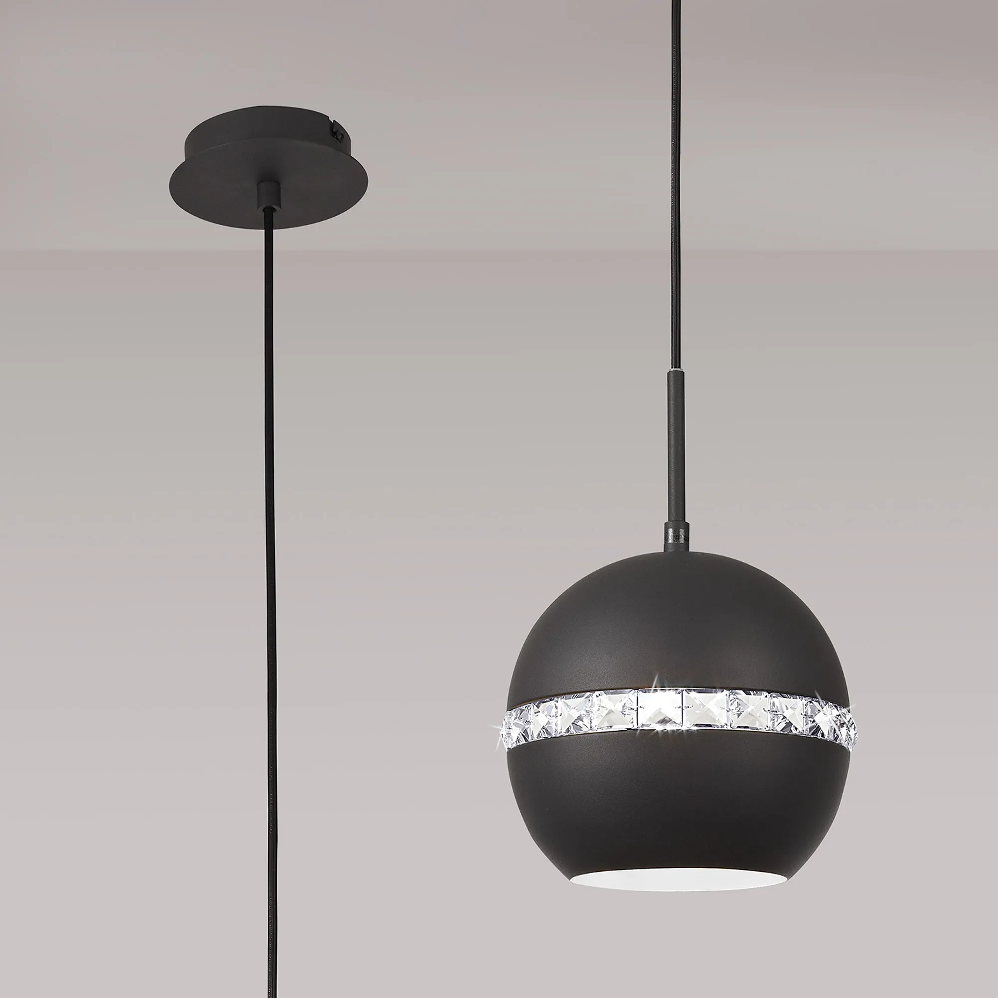 IL32843  Andrea Crystal Pendant 1 Light Graphite